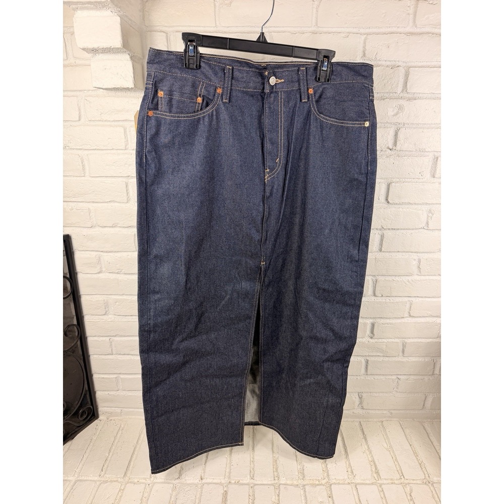 90s Levi's Premium A7512 Ankle Column Denim Maxi Skirt 32 Dark Wash NWT